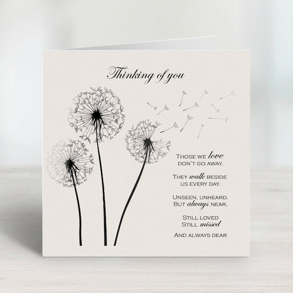 Dandelion Thinking of You Sympathy Condolence card - "They walk beside us every day"