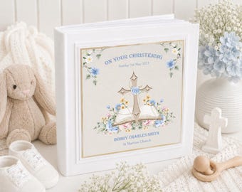 Personalised and boxed Fairytale Christening Baptism Photo Album Scrapbook, Neutral, Pink or Blue
