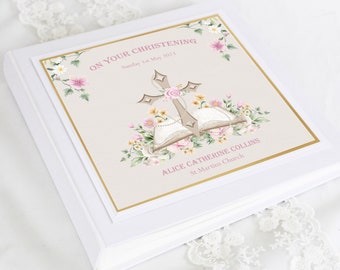 Personalised and boxed Fairytale Christening Baptism Photo Album Scrapbook, Neutral, Pink or Blue