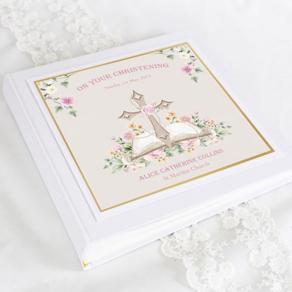 Personalised and boxed Fairytale Christening Baptism Photo Album Scrapbook, Neutral, Pink or Blue