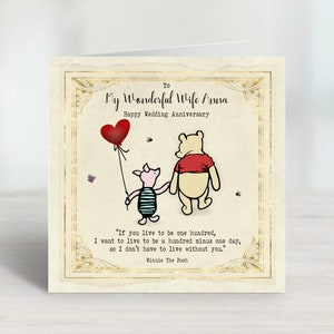 Tarjeta de aniversario personalizada vintage de Winnie the Pooh y Piglet - Cita de los cien años