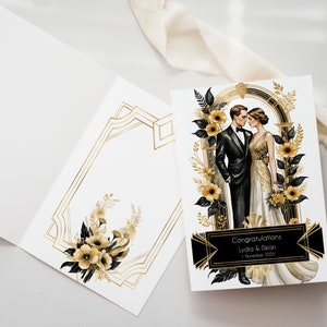 Personalised A5 Art Deco Style Couple Congratulations card for engagement, weddings, anniversaries