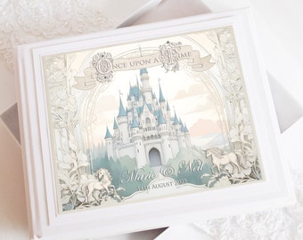 Personalised & Boxed Art Nouveau inspired Once Upon a Time Fairy tale Guest Book hand finished with diamantes. Matching Guest Book sign