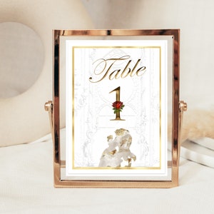 White & Gold Fairy Tale Prinzessinnen Tischnamen, Zahlen A5 größe inklusive Druck