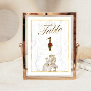 A/W 2022 Gold Beauty & The Beast inspired Table names, numbers A5 size including printing