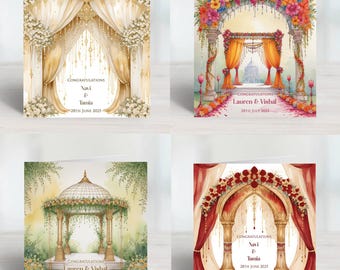 Personalised Indian, Hindu, Asian, Sikh, Mandap Congratulations, Wedding, Anniversary Cards. 1st Class Postage. Optional printing inside