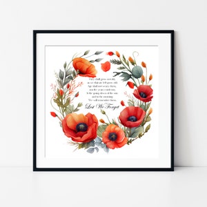Memorial Watercolour Poppies print - The Fallen Lest We Forget