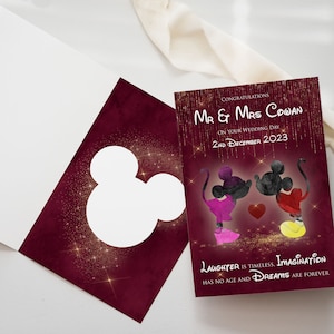 Carte personnalisée de mariage ou d'anniversaire Mickey Mouse et Minnie A5