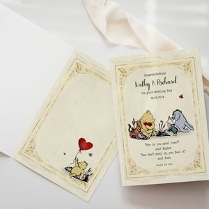 Gepersonaliseerde A5 vintage Winnie The Pooh & Friends-huwelijks- of jubileumkaart
