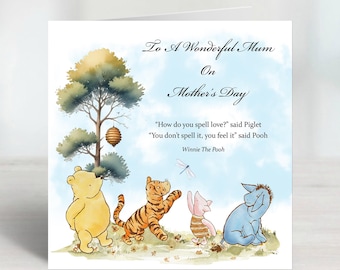 Personalised Winnie The Pooh Mother's Day card - How do you Spell Love quote