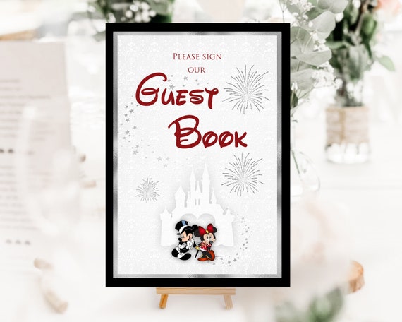 Disney Mickey &amp; Minnie Mouse Guest Book Sign Black or White - Etsy