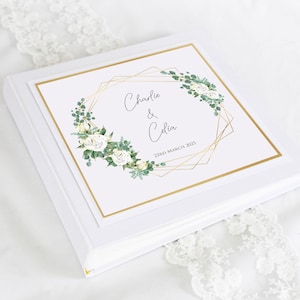 Personalised & Boxed Geometric White Peony And Eucalyptus Wedding Photo Album for Weddings and all other celebrations