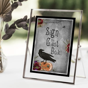 Placa de livro de convidados de casamento com caveiras de Halloween em prata ou ouro