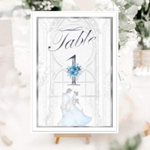 A/W 2022 Blue & Silver Cinderella Table Number/Names for Weddings, Birthdays, Quinceanera, Christenings