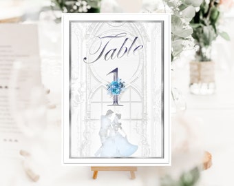 A/W 2022 Blue & Silver Cinderella Table Number/Names for Weddings, Birthdays, Quinceanera, Christenings