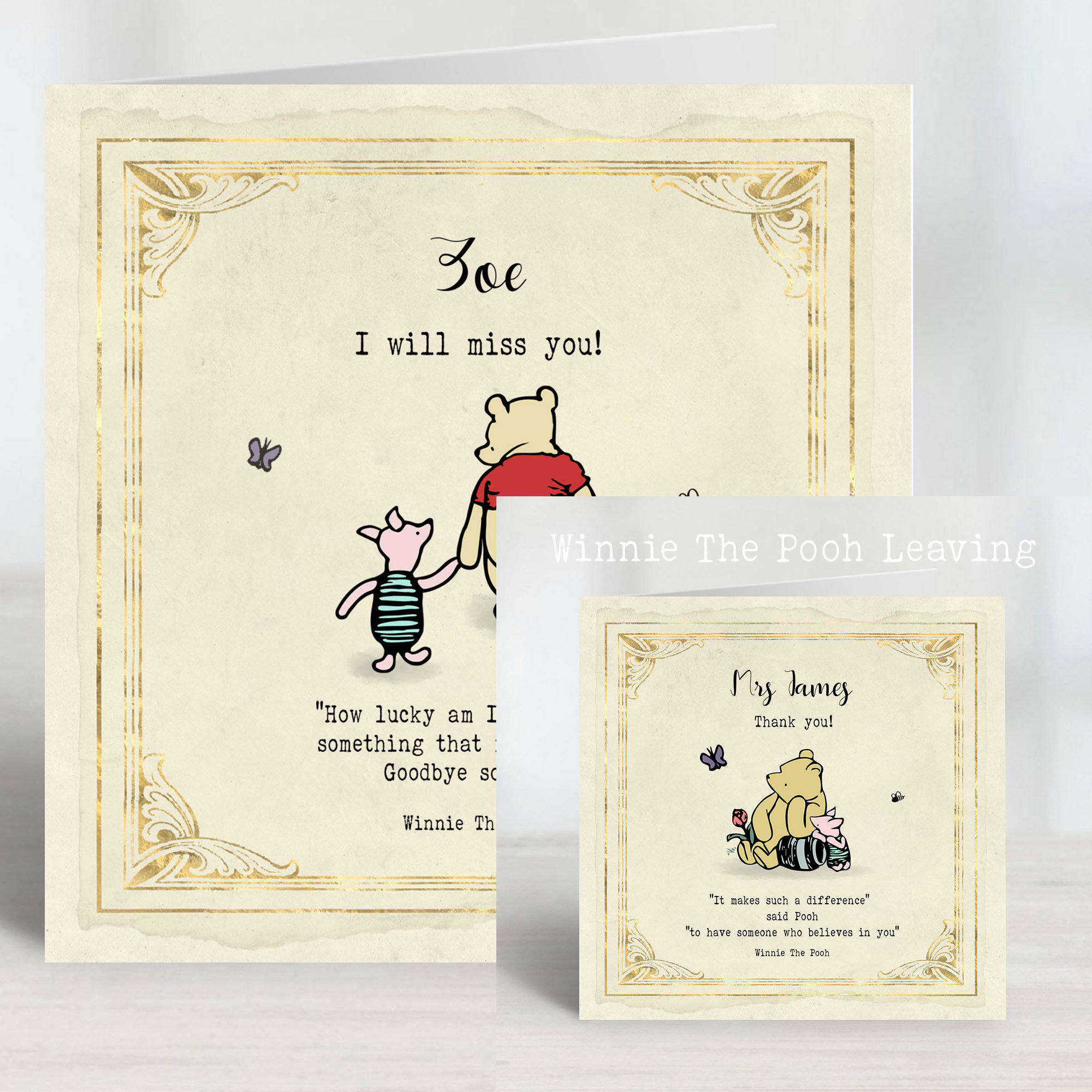 Personalised Vintage Winnie the Pooh Cards - Teacher/thank You