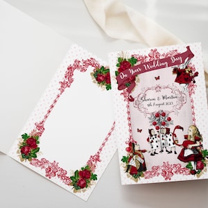 Carte de mariage ou d'anniversaire Alice au pays des merveilles rouge Reine de coeur A5 personnalisée