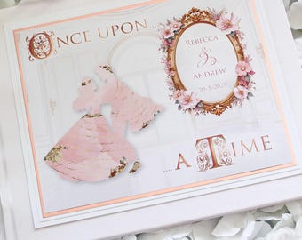 Boxed and Personalised Hand finished "Briar Rose" Pink & Gold or Rose Gold Fairy tale Guest Book for Weddings and other celebrations.