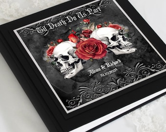 Boxed & Personalised Skulls and Red Roses Gothic Alternative Wedding Photo Album