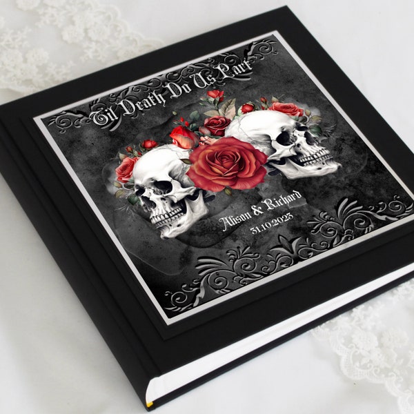 Boxed & Personalised Skulls and Red Roses Gothic Alternative Wedding Photo Album