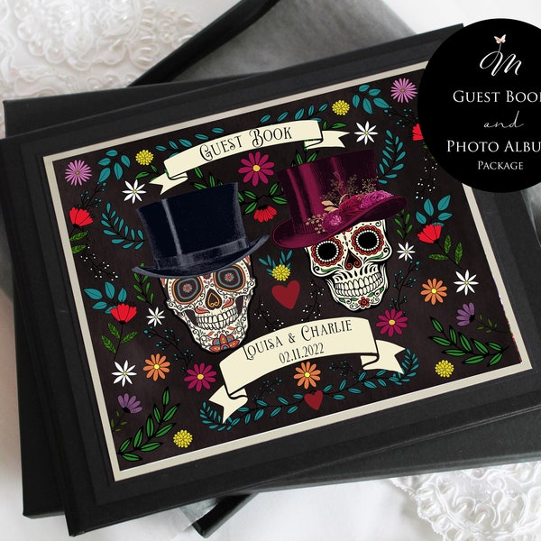 Boxed & Personalised Dia de los Muertos, Day of the Dead Wedding Guest Book and Photo Album