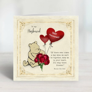 Carte d'anniversaire personnalisée vintage Winnie l'ourson et porcelet - Citation gardez-moi dans votre coeur