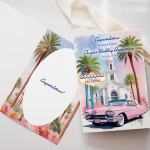 Spersonalizowana kartka A5 Las Vegas Cadillac z gratulacjami na śluby, rocznice, ucieczki, zaręczyny