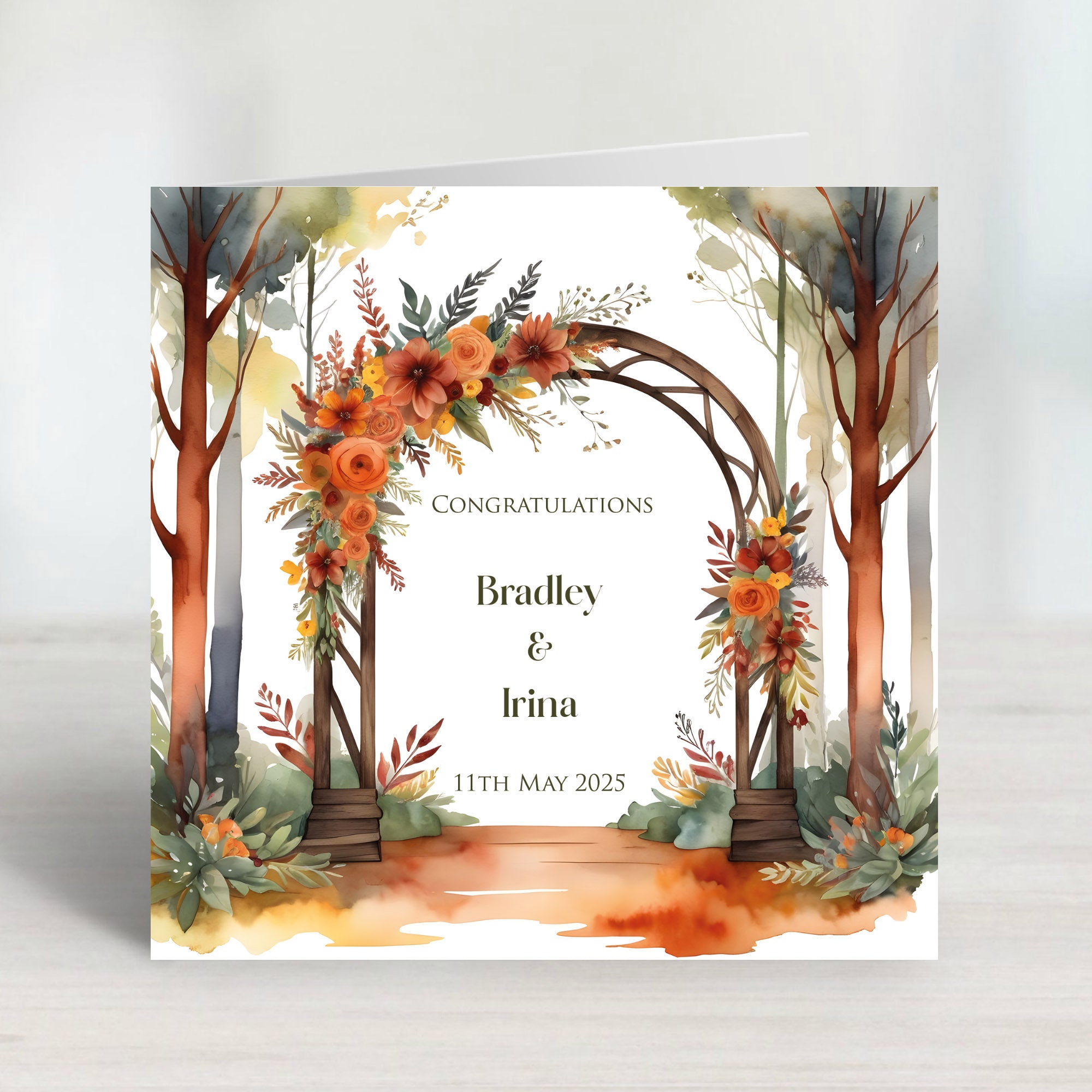 Personalised Rustic Woodland Forest Congratulations card for engagements, weddings, anniversaries and other celebrations.