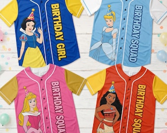 Disney-prinses verjaardag honkbalshirt, bijpassend shirt voor verjaardag meisje, Sneeuwwitje Assepoester Aurora Moana