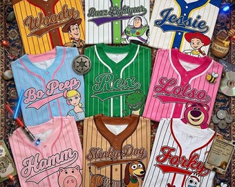 Toy Story Baseball Jersey Kids – Woody Buzz Lightyear Jessie Rex Lotso Shirt, Birthday Gift for Boys Girls, Disney Pixar Character Outfit