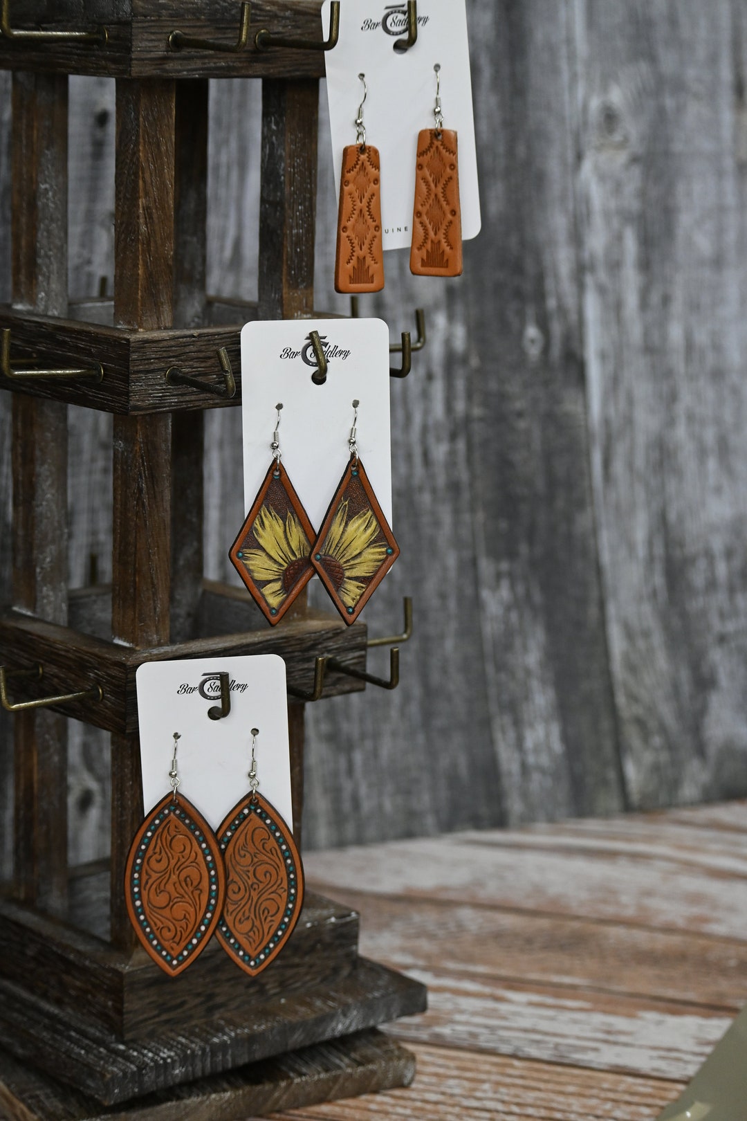 Tooled Leather Earrings Etsy