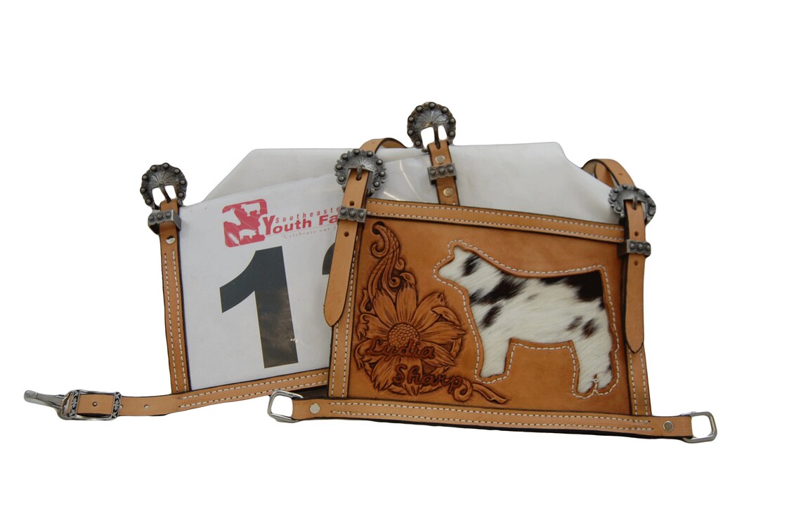 Custom Tooled Leather Livestock Show Number Harness Etsy