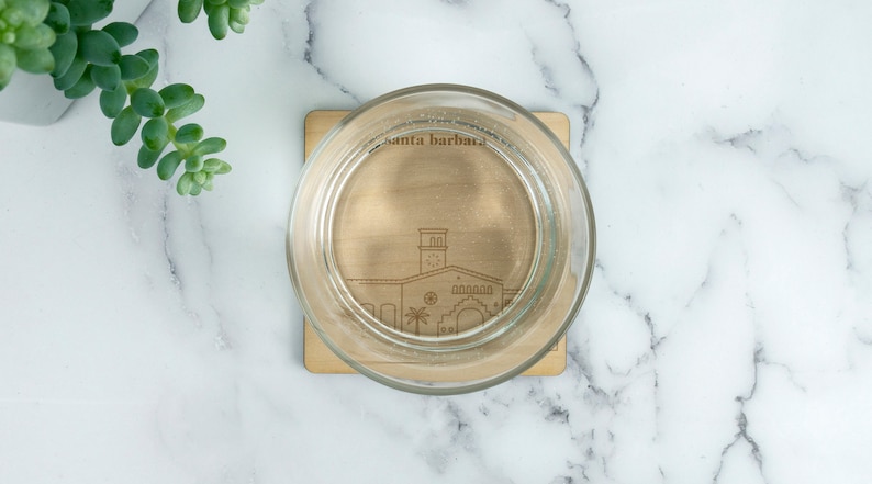 Great Gift Idea or Souvenir Santa Barbara County Courthouse Wood Engraved Coaster Made in the USA of Birch