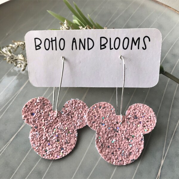 Glitter Mouse earrings, blush glitter