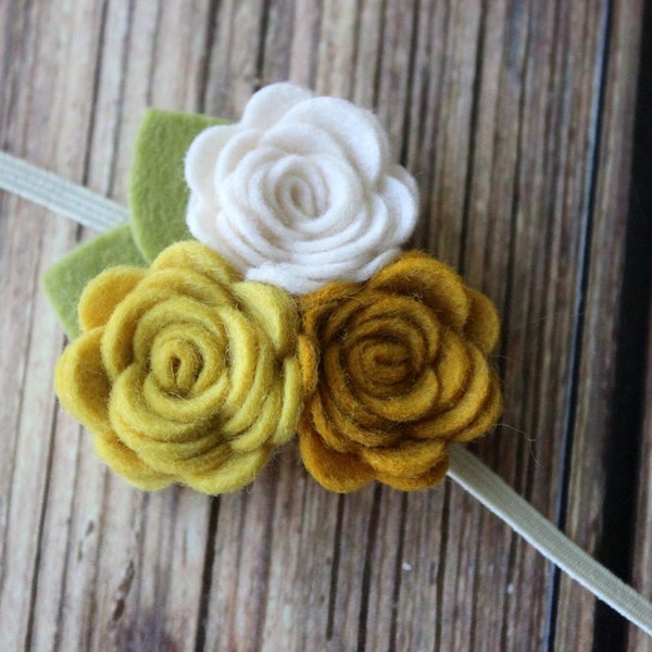 Mustard felt flower headband  - newborn/baby/toddler headband - fall headband