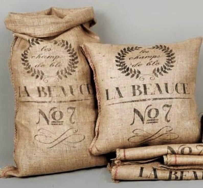 French Grain Feed Coffee Sack Burlap Pillow Cover Chair Etsy