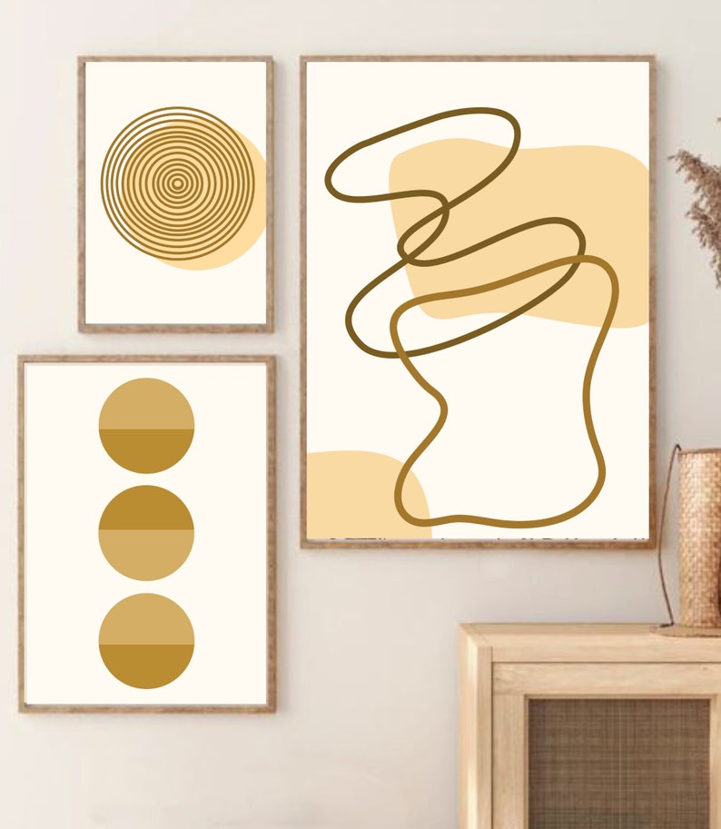 Wall Art Set of 3, Abstract Boho Art Set of 3 Prints, Mid Century Brown ...