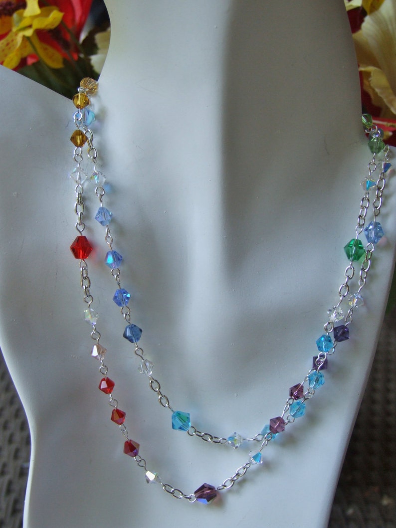 Colorful Crystal and Chain Necklace 0300NK Etsy