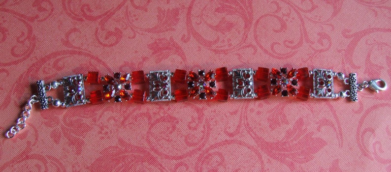 Red crystal and silver bracelet 0096FB image 2