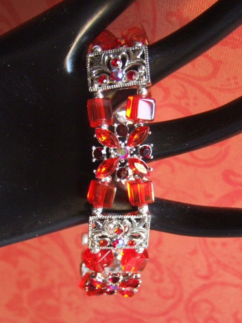 Red crystal and silver bracelet 0096FB image 1