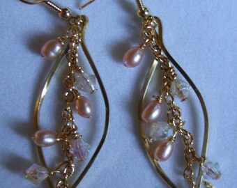 Peach pearl Chandelier earrings 0637EA