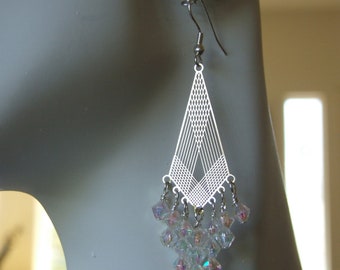 Laser cut dangle with crystal earrings 0632EA