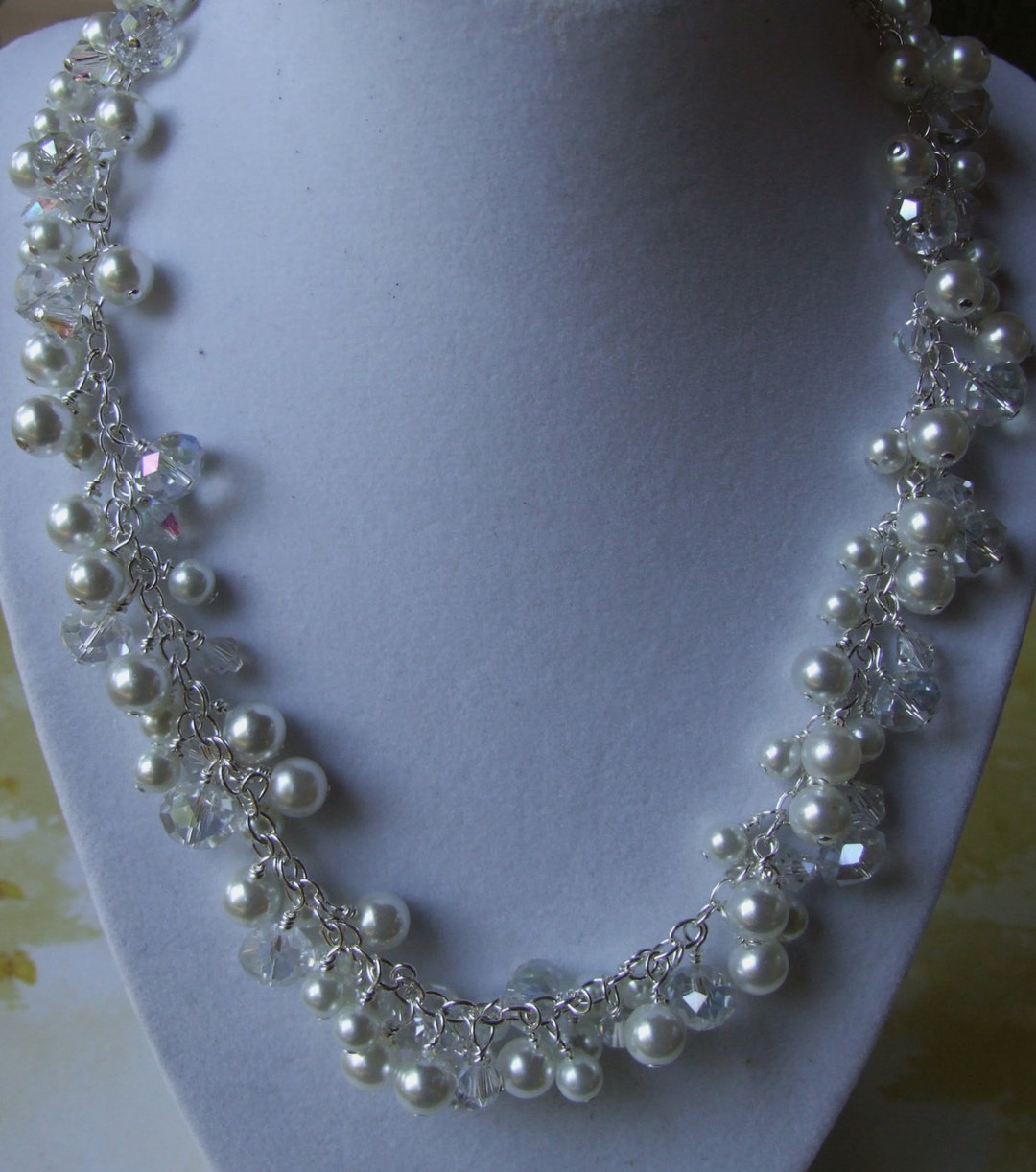 Sparkling Crystal and Pearl Cluster Necklace and Earrings - Etsy