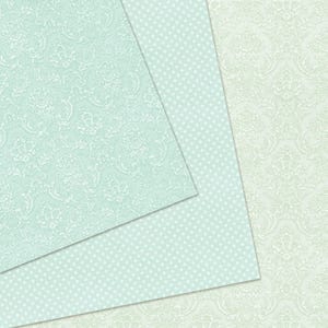 Soft green digital papers from Room of Crafts featuring elegant pastel damask paper and subtle polka dot designs. Perfect for cardmaking, scrapbooking, and creative projects. High-quality digital download ideal for romantic and vintage-inspired handmade crafts.