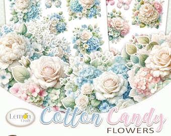 Immagini ritagliate con cura di SHABBY FLOWERS per la creazione di biglietti - stampe floreali pastello, download JPG A4