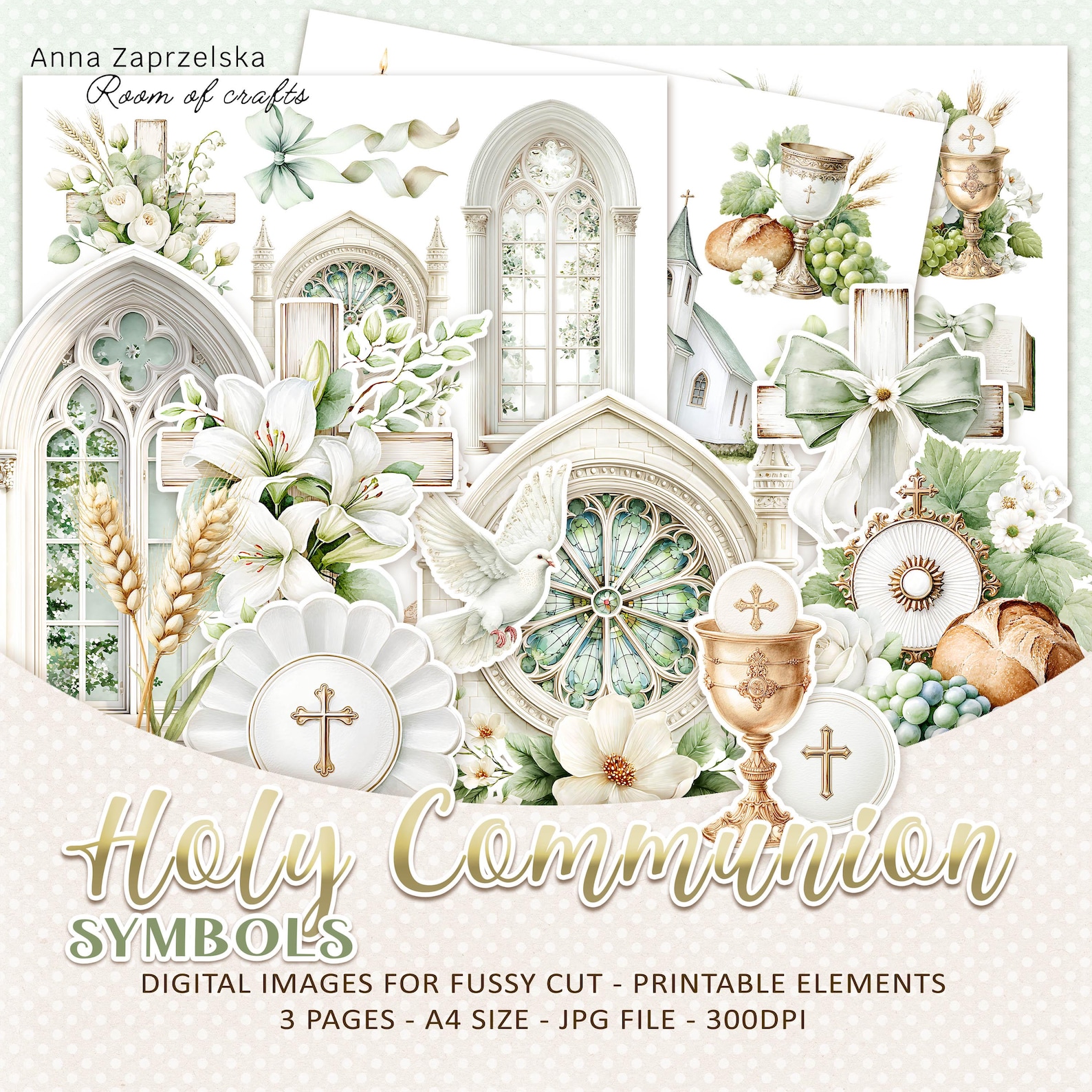 Holy Communion - Symbols - Religious Images Fussy Cut - A4 JPG ...