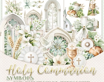 Holy Communion - Symbols - Religious images fussy cut - A4 JPG printable pages (Digital download)