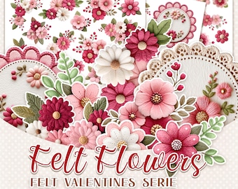 FIORI IN FELTRO – Immagini ritagliate con cura per la creazione di biglietti e lavori di carta (download digitale, A4 jpg)