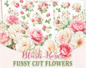 Rosa cipria, fiori ritagliati con precisione, clipart floreali stampabili per la creazione di biglietti, formato A4 e US Letter JPG