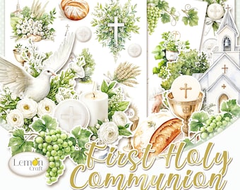 Lemoncraft-afbeeldingen eerste communie: aquarel clipart (digitale download)